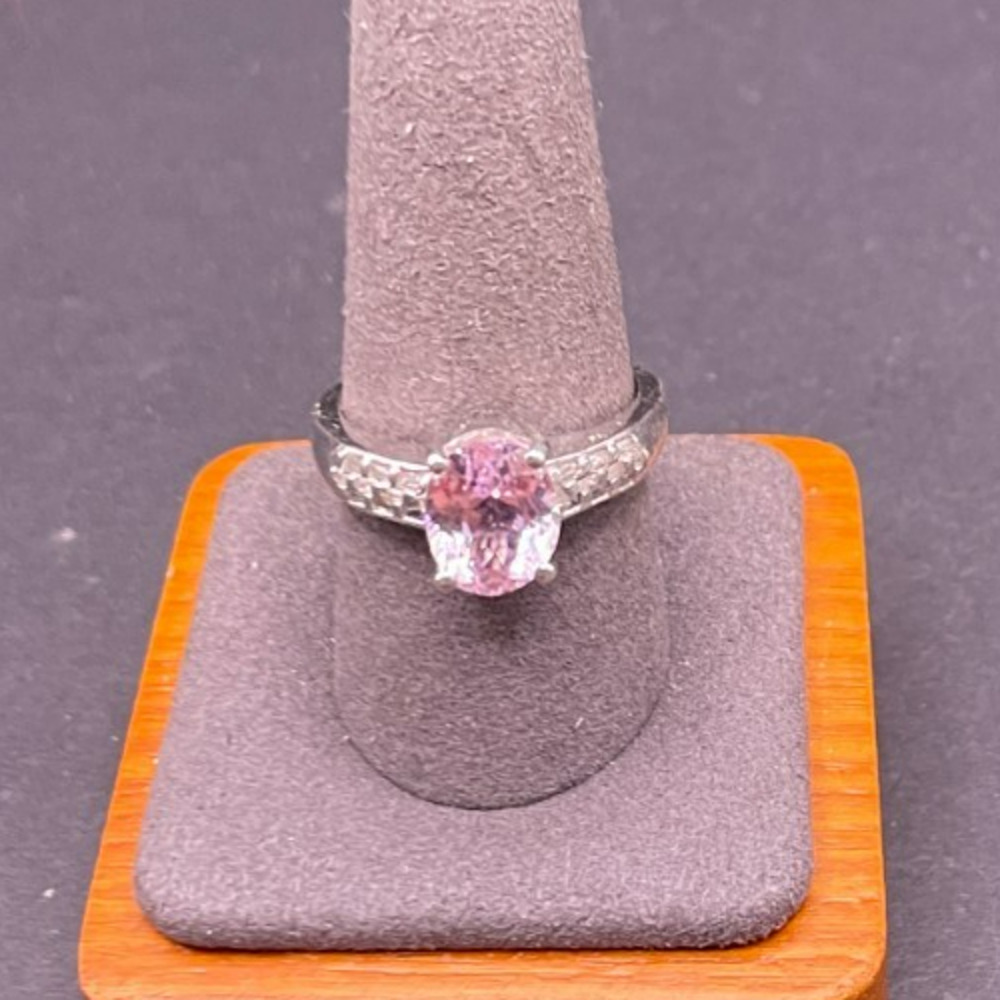 STS Signed 925 Sterling Silver Pink Amethyst CZ Solitaire Accent Ring Size 10